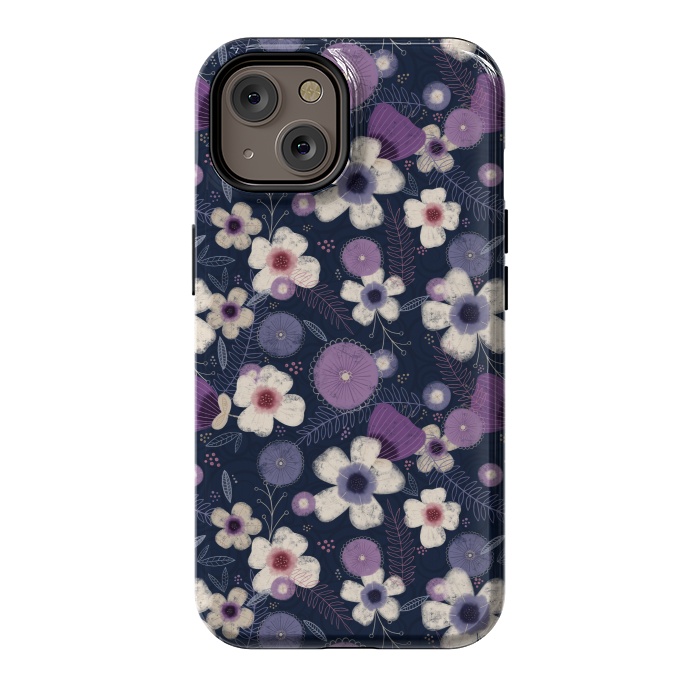 iPhone 14 StrongFit Navy & Purple Floral by Noonday Design