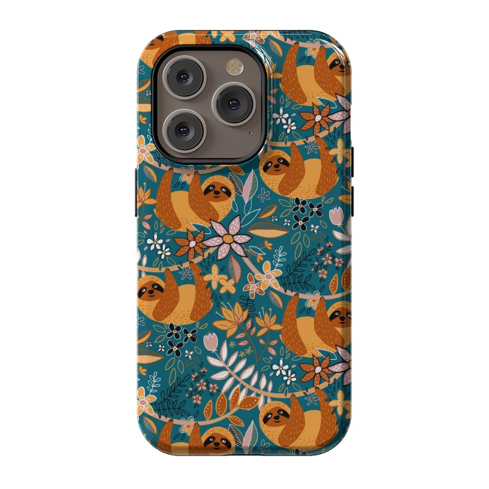 iPhone 14 Pro StrongFit Cute Boho Sloth Floral  by Micklyn Le Feuvre
