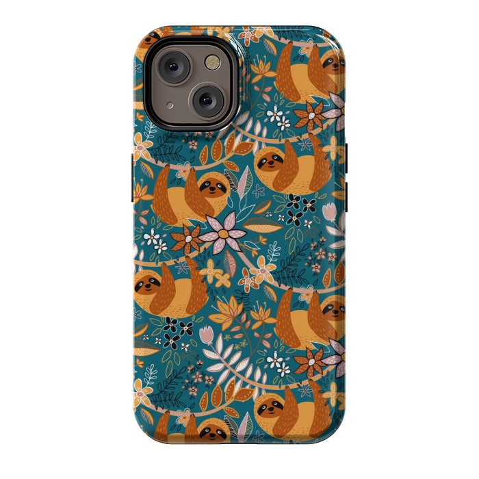 iPhone 14 StrongFit Cute Boho Sloth Floral  by Micklyn Le Feuvre