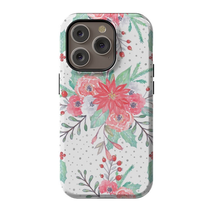 iPhone 14 Pro StrongFit Pretty watercolor Christmas floral and dots design by InovArts