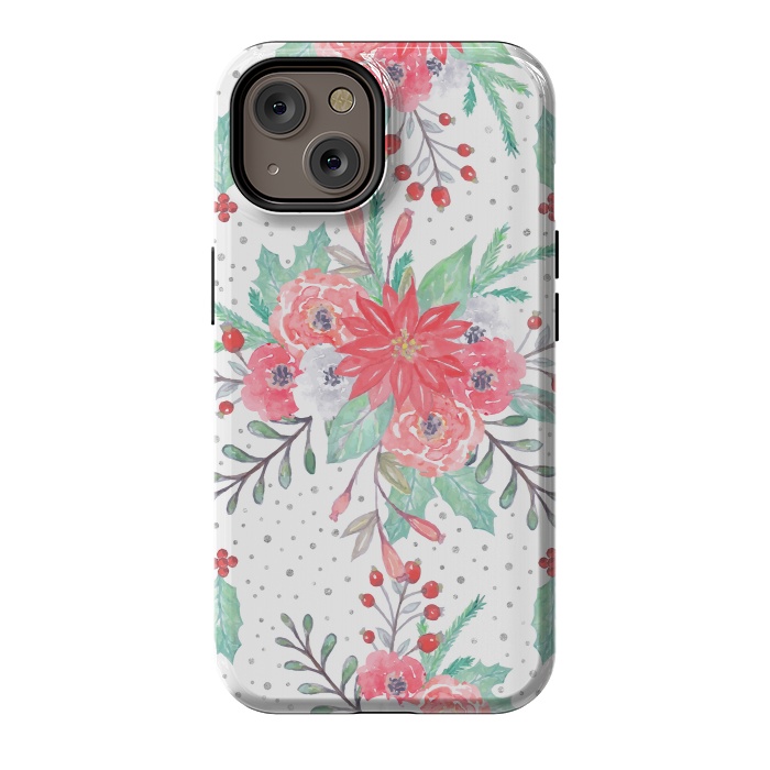 iPhone 14 StrongFit Pretty watercolor Christmas floral and dots design by InovArts