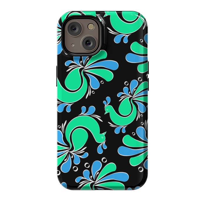 iPhone 14 StrongFit blue green peacock by MALLIKA