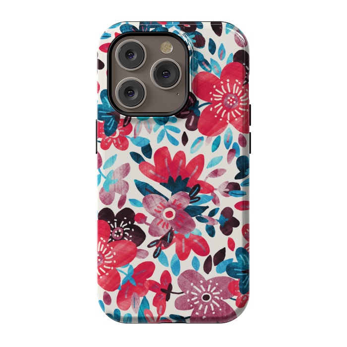 iPhone 14 Pro StrongFit Happy Red & Blue Floral Collage  by Micklyn Le Feuvre