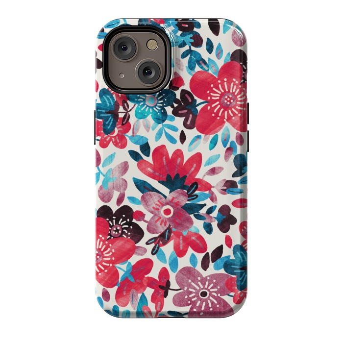 iPhone 14 StrongFit Happy Red & Blue Floral Collage  by Micklyn Le Feuvre