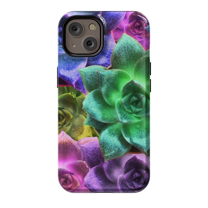 iPhone 14 StrongFit Succulent Plants Psychedelic Colors Pattern by BluedarkArt