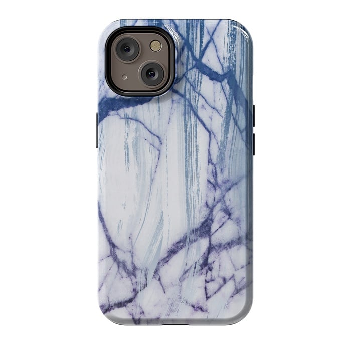 iPhone 14 StrongFit White marble with blue cracks brushstrokes by Oana 