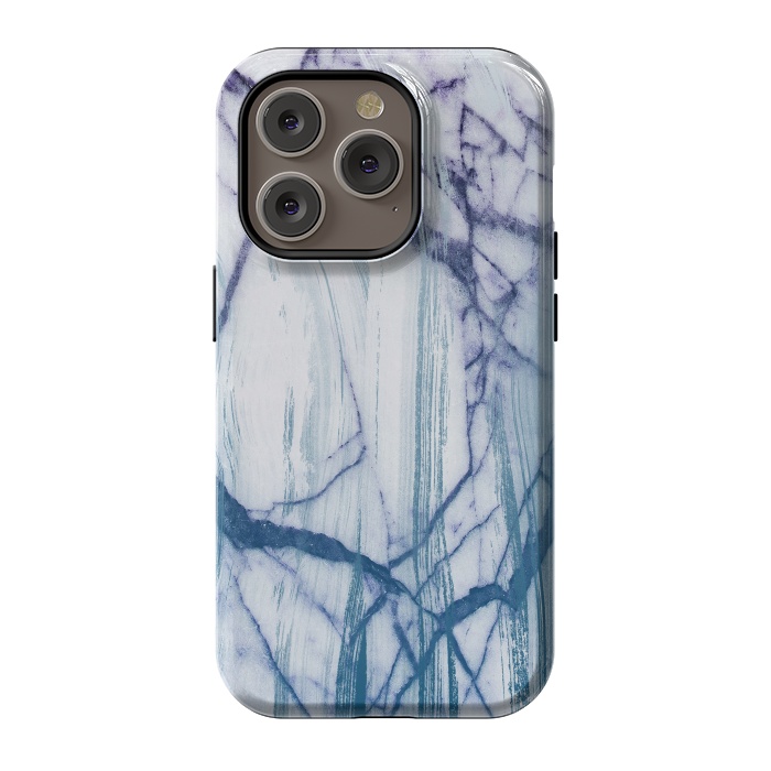 iPhone 14 Pro StrongFit Blue white marble brushstrokes by Oana 