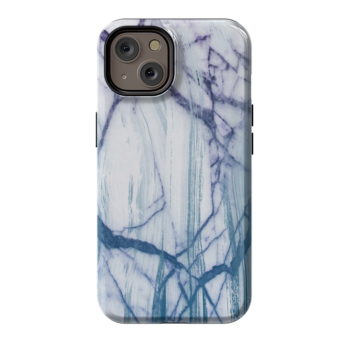 iPhone 14 StrongFit Blue white marble brushstrokes by Oana 