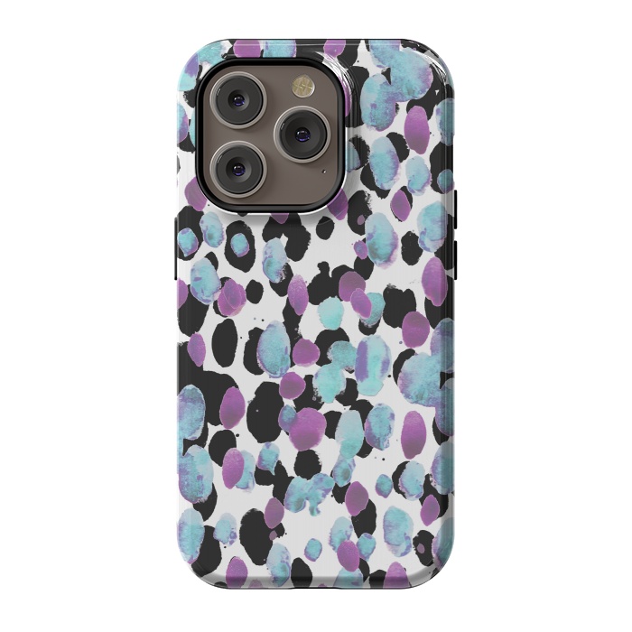 iPhone 14 Pro StrongFit Purple blue animal print paint spots by Oana 
