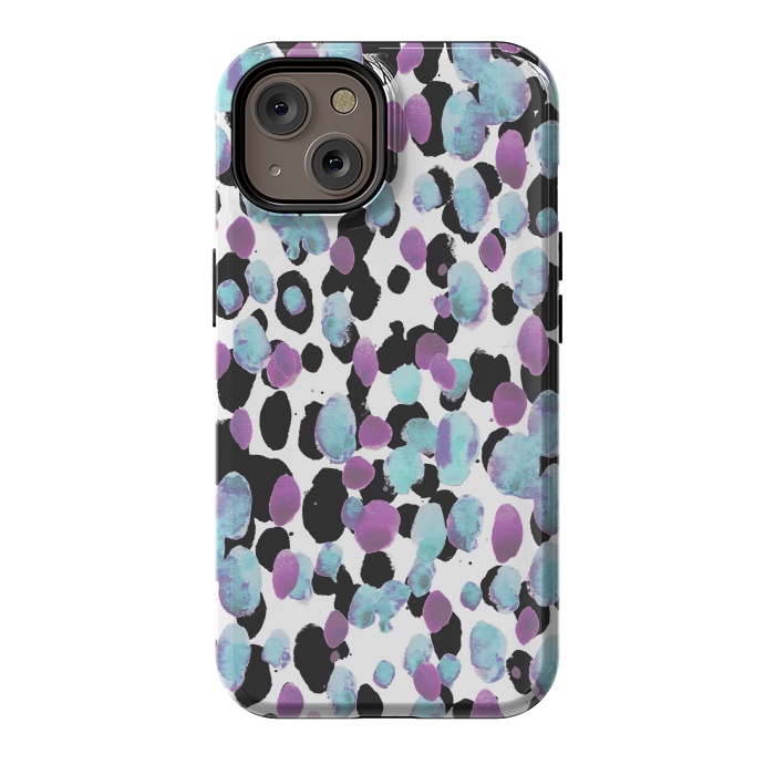 iPhone 14 StrongFit Purple blue animal print paint spots by Oana 