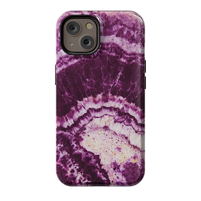 iPhone 14 StrongFit Dark magenta pink precious marble stripes by Oana 