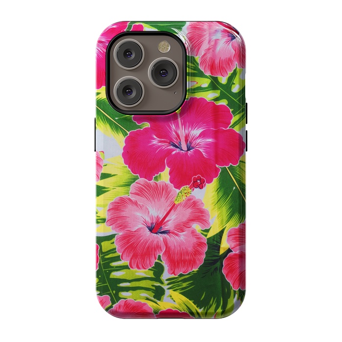 iPhone 14 Pro StrongFit Hibiscus Exotic Floral Pattern by BluedarkArt