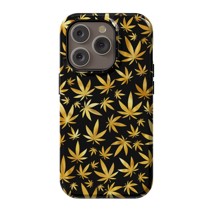 iPhone 14 Pro StrongFit Weed Pattern - Black and Yellow by Art Design Works