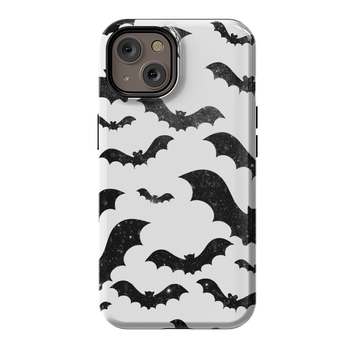 iPhone 14 StrongFit Black starry night sky bats - Halloween by Oana 