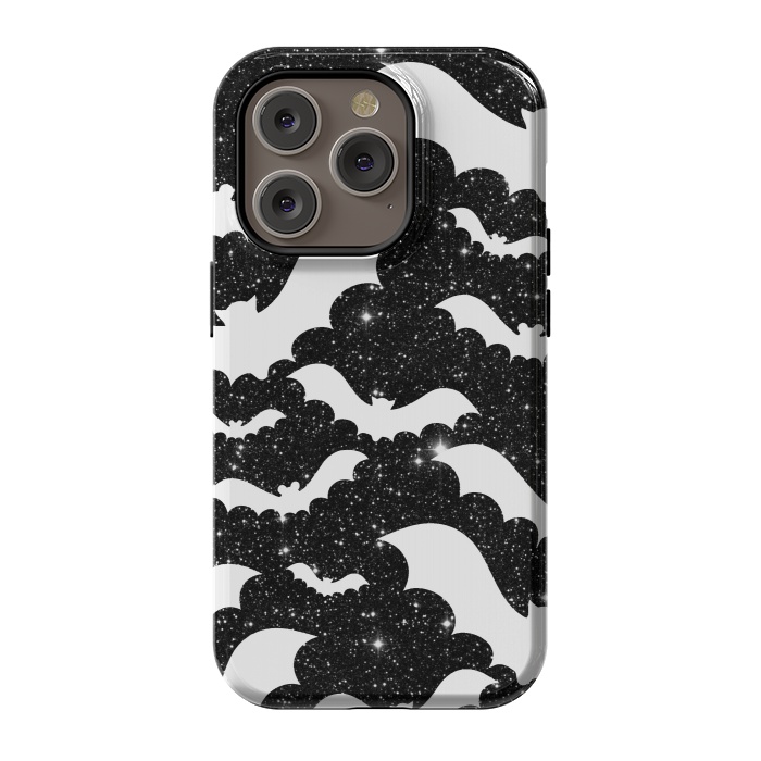 iPhone 14 Pro StrongFit White bats on sparkly night sky stars - Halloween by Oana 