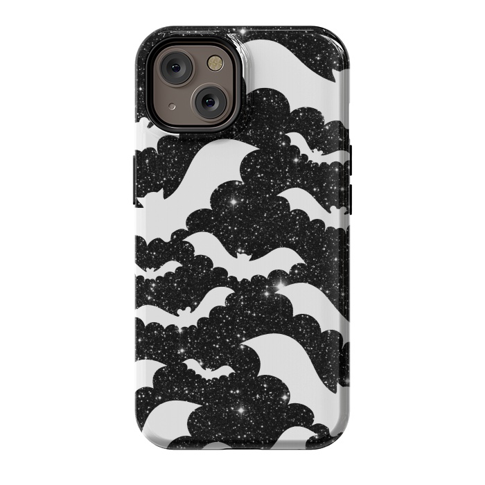 iPhone 14 StrongFit White bats on sparkly night sky stars - Halloween by Oana 