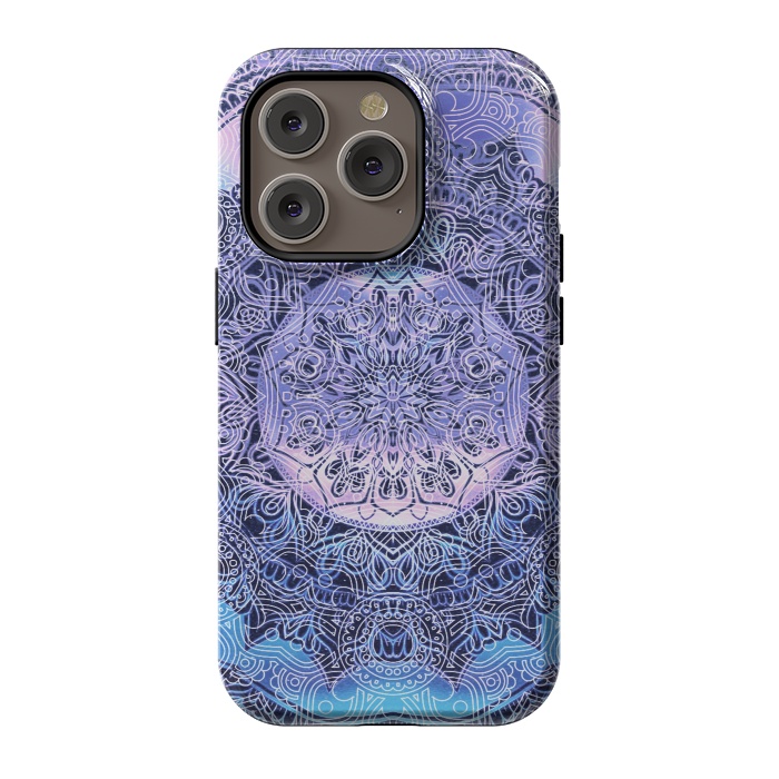iPhone 14 Pro StrongFit Purple blue ethnic gradient mandala flowers by Oana 
