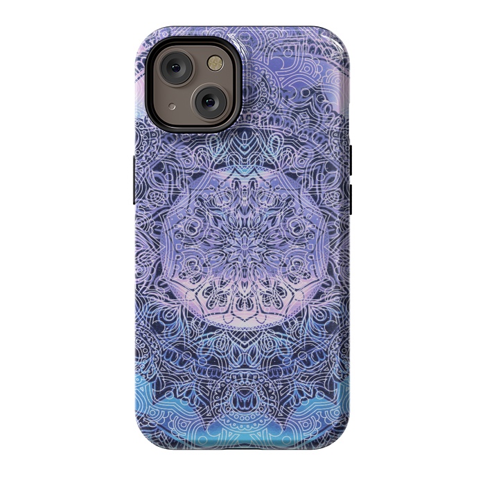 iPhone 14 StrongFit Purple blue ethnic gradient mandala flowers by Oana 