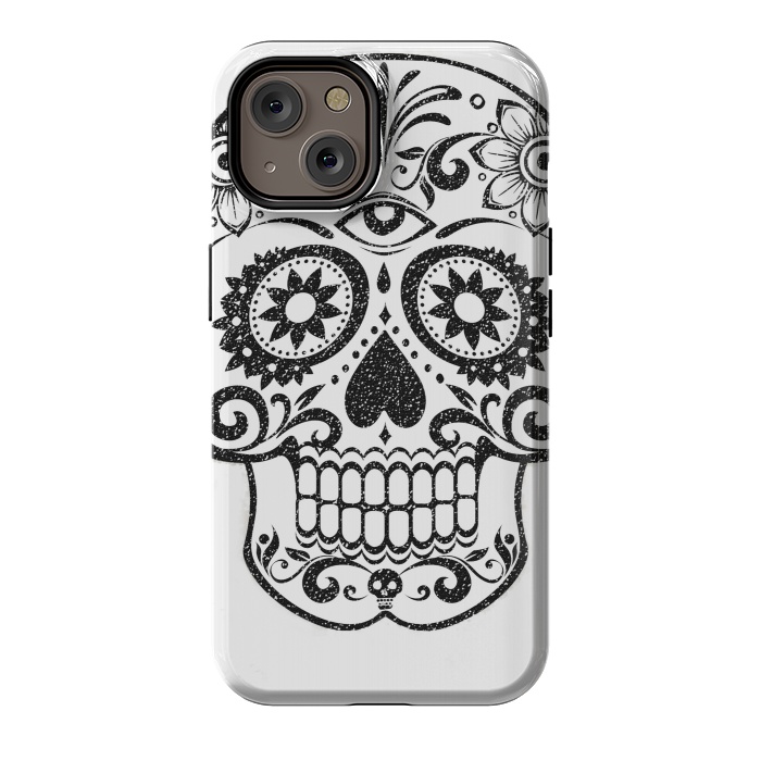 iPhone 14 StrongFit Day of the Dead floral black glitter sugar skull by Oana 