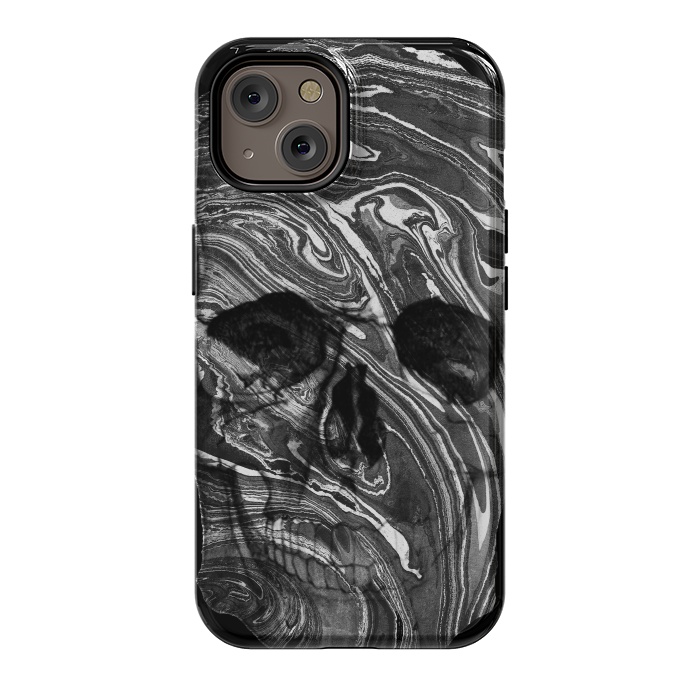 iPhone 14 StrongFit Black and white marble skull - Halloween by Oana 