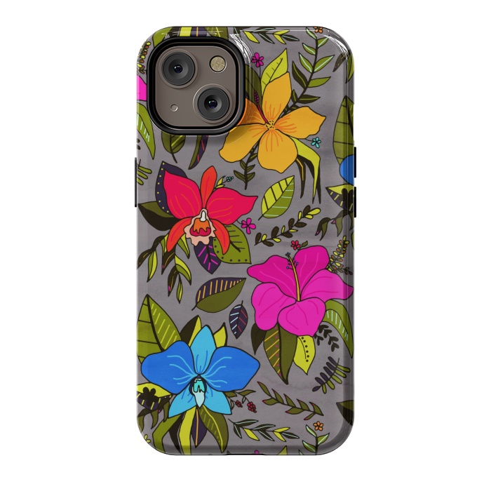 iPhone 14 StrongFit Tropical Floral On Grey  by Tigatiga