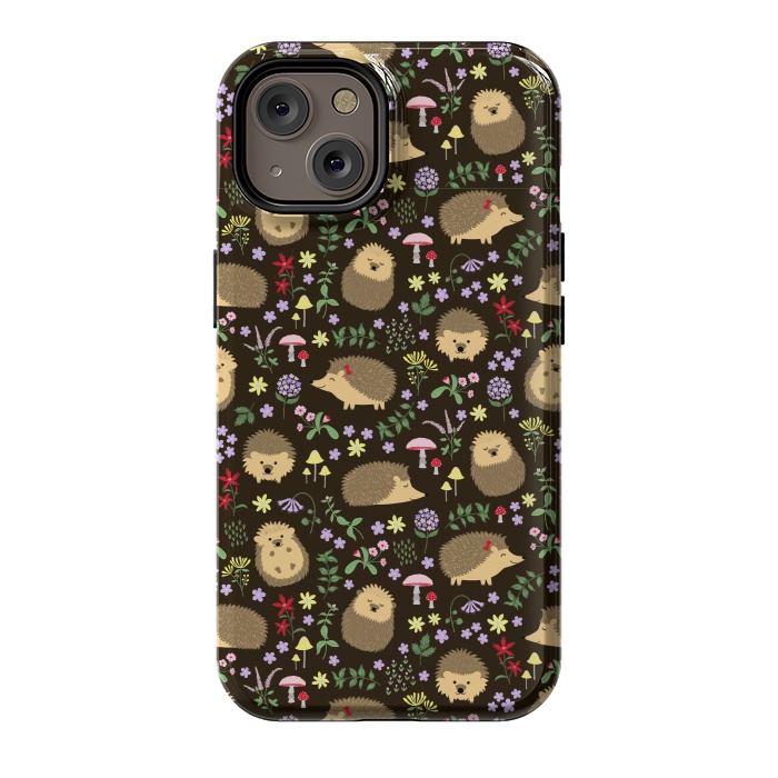 iPhone 14 StrongFit Hedgehogs amid woodland plants and flowers by Portia Monberg