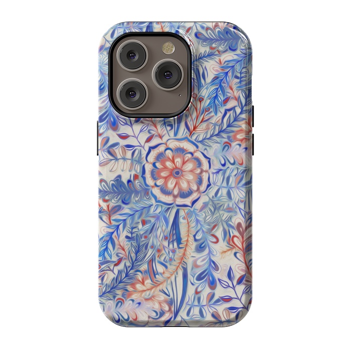 iPhone 14 Pro StrongFit Boho Flower Burst in Red and Blue by Micklyn Le Feuvre