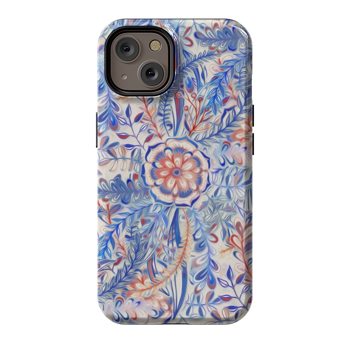iPhone 14 StrongFit Boho Flower Burst in Red and Blue by Micklyn Le Feuvre