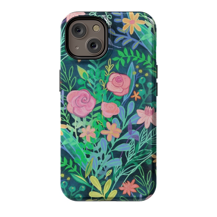 iPhone 14 StrongFit Bright Floral Posie on Dark Green by Micklyn Le Feuvre