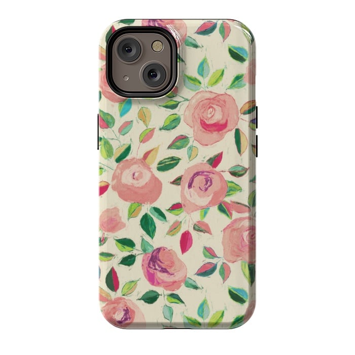 iPhone 14 StrongFit Pink and Peach Rose Pattern in Pastels by Micklyn Le Feuvre