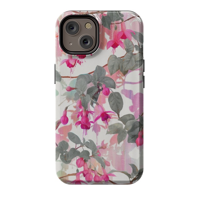 iPhone 14 StrongFit Painted Fuchsia Floral in Pink and Grey  by Micklyn Le Feuvre