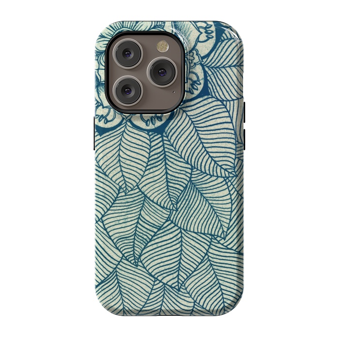 iPhone 14 Pro StrongFit Emerald Green, Navy & Cream Floral & Leaf doodle by Micklyn Le Feuvre