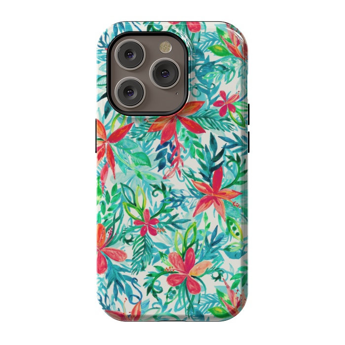 iPhone 14 Pro StrongFit Tropical Jungle Watercolor Floral by Micklyn Le Feuvre