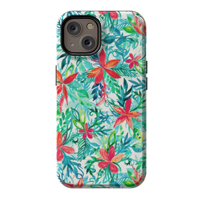 iPhone 14 StrongFit Tropical Jungle Watercolor Floral by Micklyn Le Feuvre