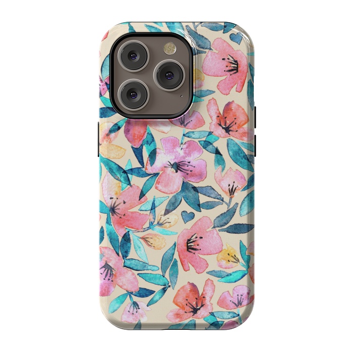 iPhone 14 Pro StrongFit Fresh Watercolor Floral on Cream  by Micklyn Le Feuvre