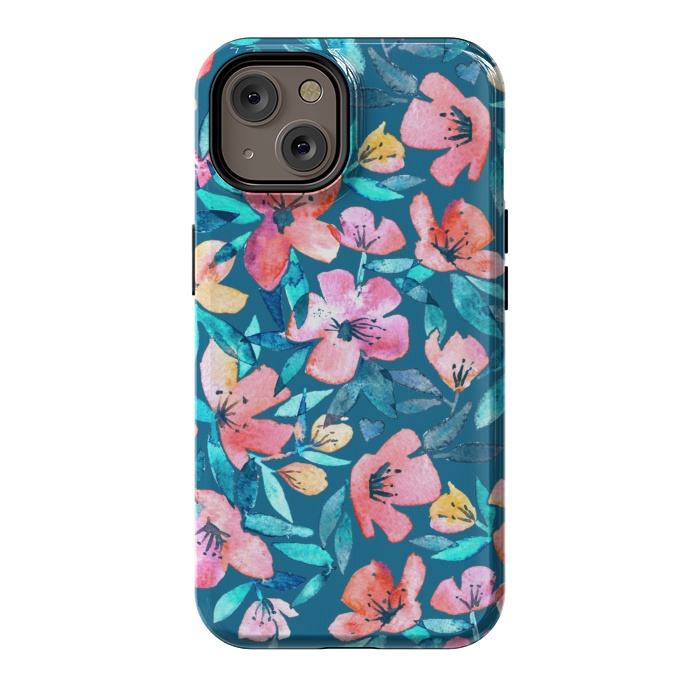 iPhone 14 StrongFit Fresh Watercolor Floral on Teal Blue by Micklyn Le Feuvre