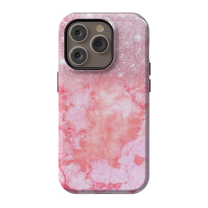 iPhone 14 Pro StrongFit Glitter on Pink Blush Agate  by  Utart