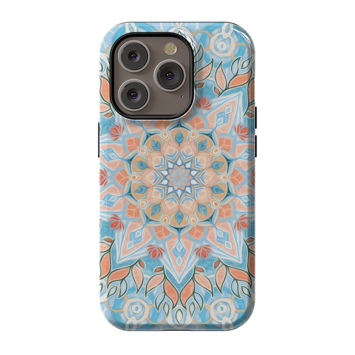 iPhone 14 Pro StrongFit Peach and Blue Pastel Mandala by Micklyn Le Feuvre