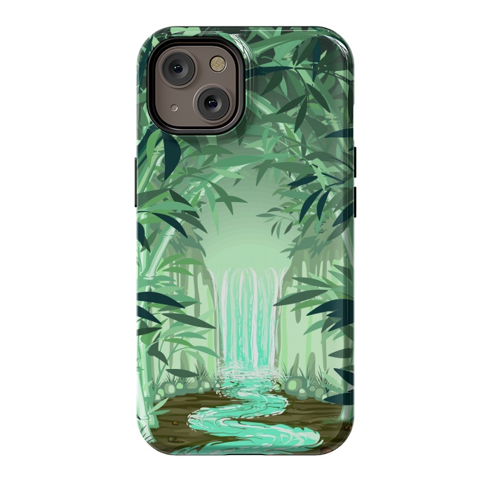 iPhone 14 StrongFit Fluorescent Waterfall on Surreal Bamboo Forest  by BluedarkArt