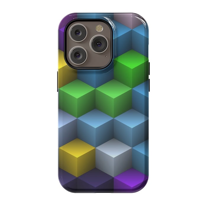 iPhone 14 Pro StrongFit 3D Colorful Squares Pattern by Art Design Works