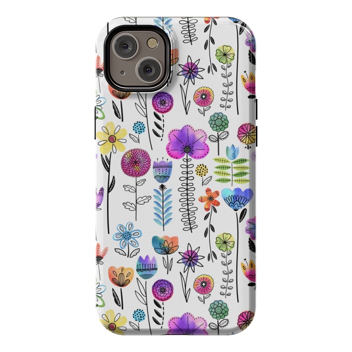 iPhone 14 Plus StrongFit Bright Watercolor and Line Art Flowers by Noonday Design