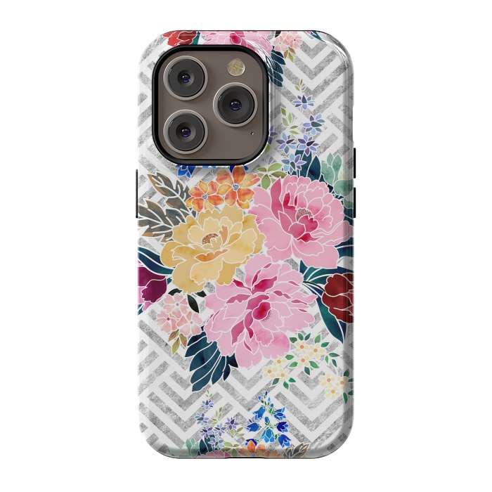 iPhone 14 Pro StrongFit Pretty winter floral and diamond geometric design by InovArts