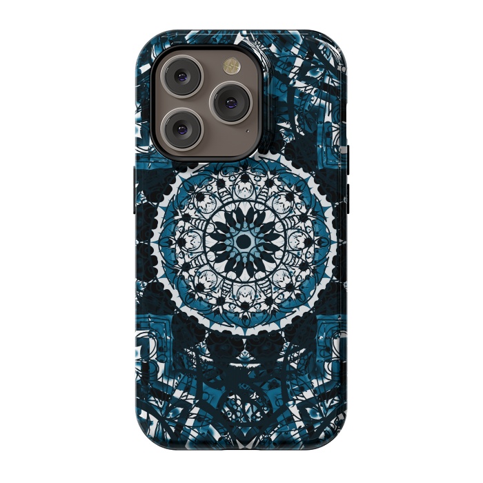 iPhone 14 Pro StrongFit Black blue ethnic geometric mandala by Oana 