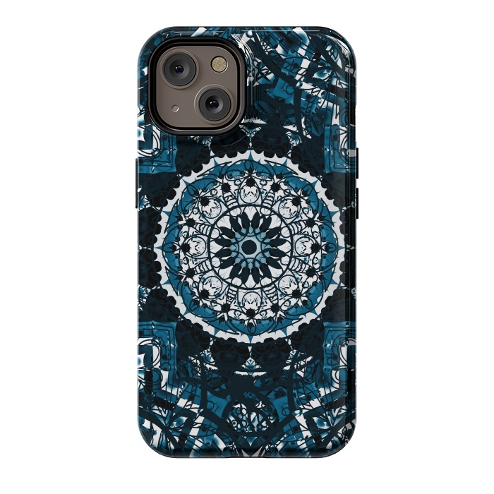 iPhone 14 StrongFit Black blue ethnic geometric mandala by Oana 