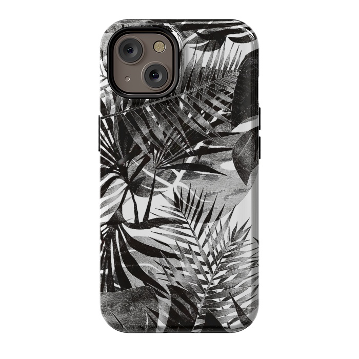 iPhone 14 StrongFit Black transparent tropical leaves - ficus and palm by Oana 