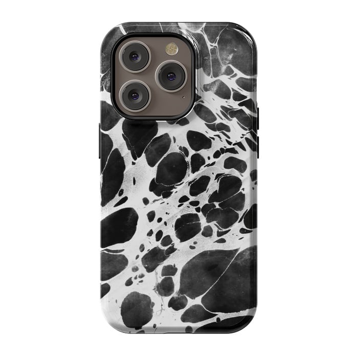 iPhone 14 Pro StrongFit Dark marble with white bubble ink lines by Oana 