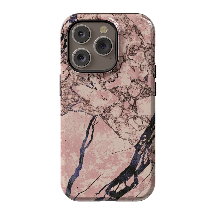 iPhone 14 Pro StrongFit Pink marble with dark cracks texture by Oana 