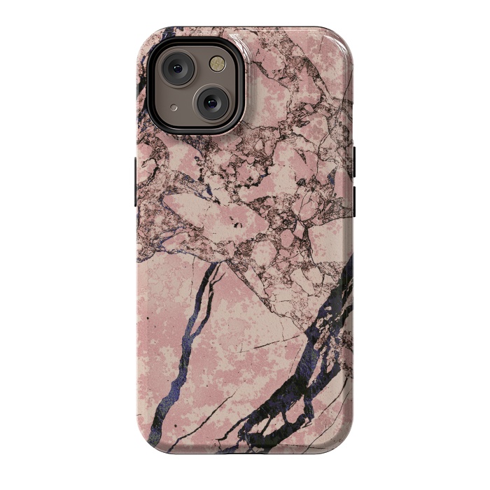 iPhone 14 StrongFit Pink marble with dark cracks texture by Oana 
