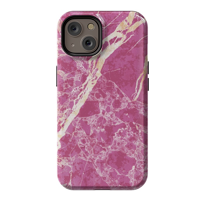 iPhone 14 StrongFit Vibrant Fuchsia pink marble with golden cracks by Oana 