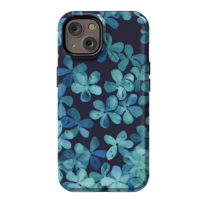 iPhone 14 StrongFit Hand Painted Floral Pattern in Teal & Navy Blue by Micklyn Le Feuvre